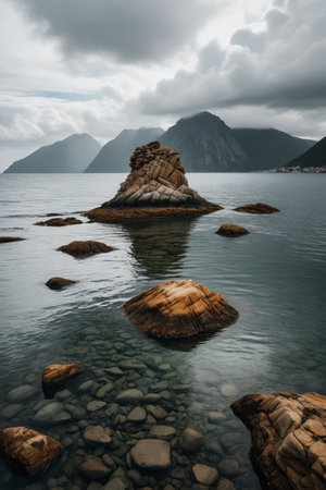 there is a large rock formation in the middle of the waterの素材