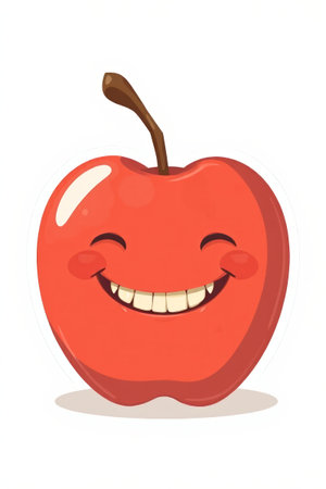 Cartoon Red Smiley Apple Illustrationの素材