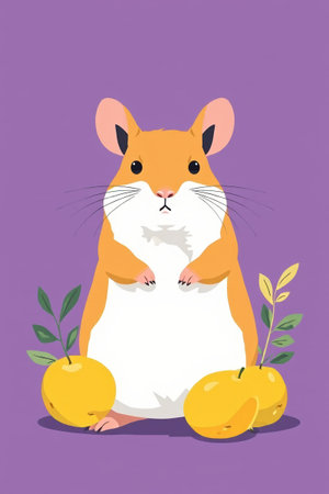 Cartoon Hamster and Fruit Illustrationの素材