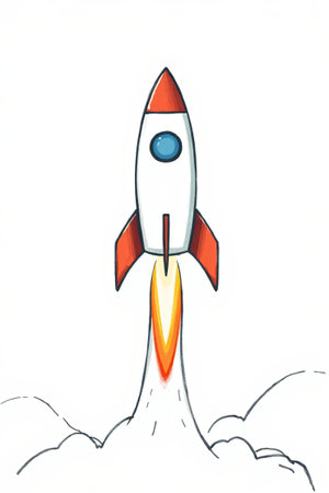 Cartoon rocket launch illustrationの素材
