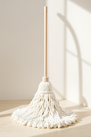 White mop in the corner of the roomの素材