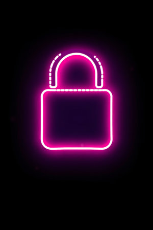 Black background pink neon lock iconの素材