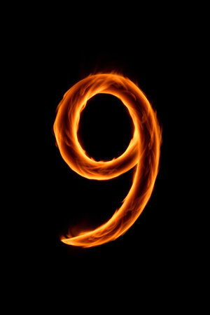 Flame Number 9 black background materialの素材