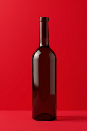 Wine bottle on red backgroundの素材