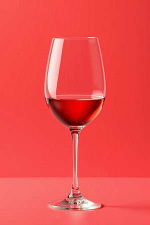 Red wine glass on red backgroundの素材