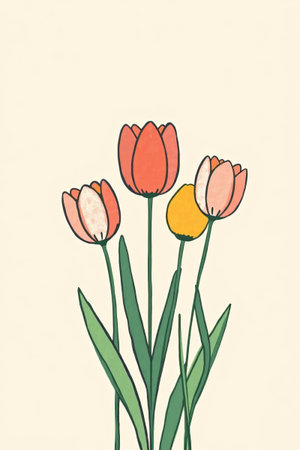 Hand drawn red and yellow tulip illustrationの素材