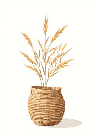 Wheat inserted ears into bamboo baskets for decorationの素材