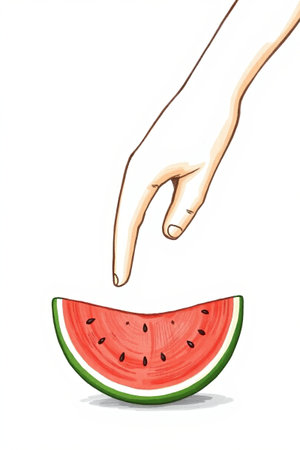 Hand reaching out to slice watermelonの素材