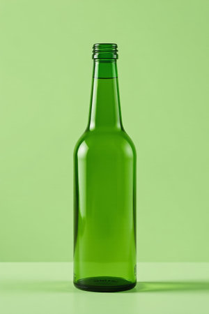 Glass beverage bottle on green backgroundの素材