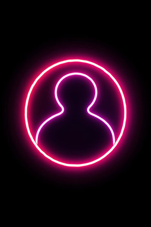 Pink neon character icon on black backgroundの素材