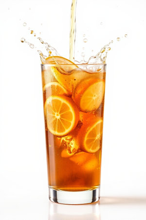 Orange drink poured into glass sceneの素材