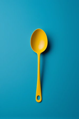 Yellow spoon on blue backgroundの素材