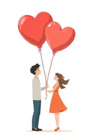 Couple holding heart-shaped balloonsの素材
