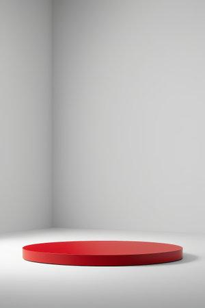 Red circular display stand on white backgroundの素材