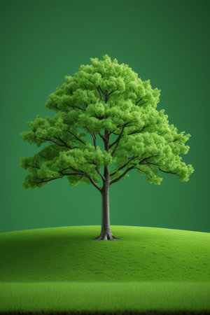 Single tree on green backgroundの素材
