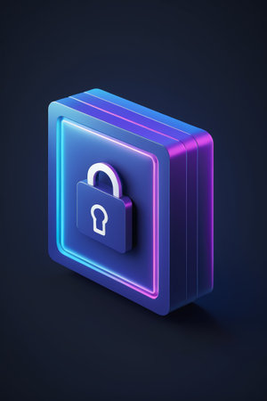 Blue light-up lock-shaped 3D icon materialの素材