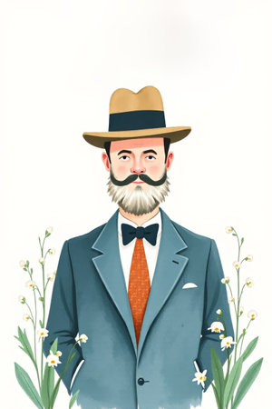Portrait illustration of a man with a hat and beardの素材