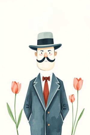 Illustration of a man with a top hat and a beardの素材