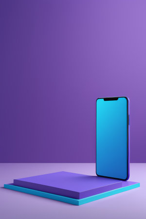 Smartphone display on purple backgroundの素材