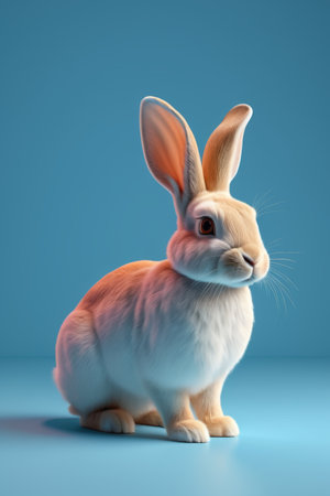 Cute bunny in front of blue backgroundの素材