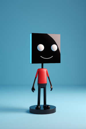 Cartoon character 3D model red top black square headの素材