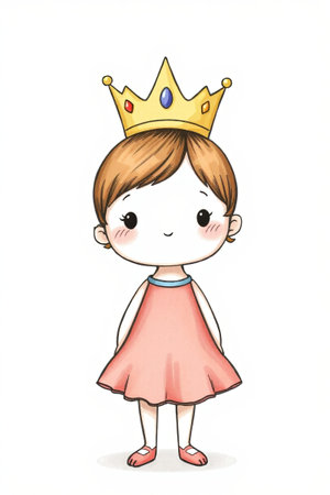 Cartoon Little Girl with Crown Illustrationの素材