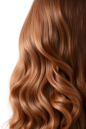 Close-up of brown wavy long hair female hairの素材