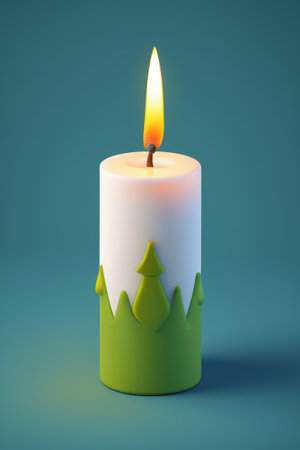 Burning candles decorated with green patternsの素材