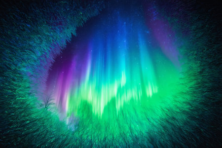 A gorgeous aurora scene under the night skyの素材