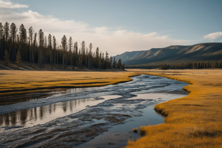 Grassland, rivers and forest natural sceneryの素材