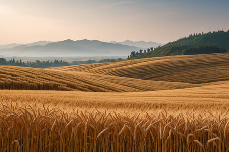 Panoramic view of golden wheat fieldsの素材