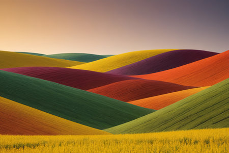 Colorful hilly fields and natural sceneryの素材