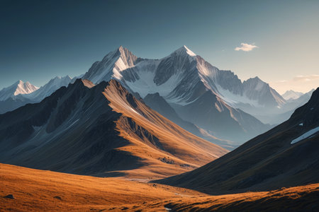 Magnificent snow-capped mountains and open mountain sceneryの素材