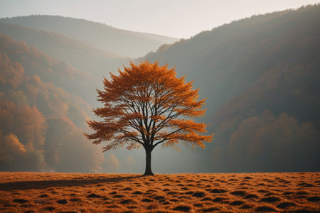 Lone tree scenery in the autumn wildernessの素材