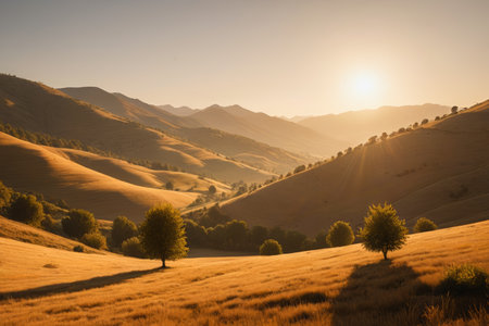 Mountain grassland scenery at duskの素材
