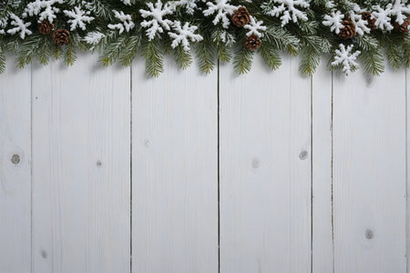 Christmas decoration on white wooden board backgroundの素材