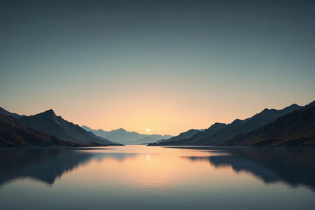 Sunset natural scenery among mountains and riversの素材