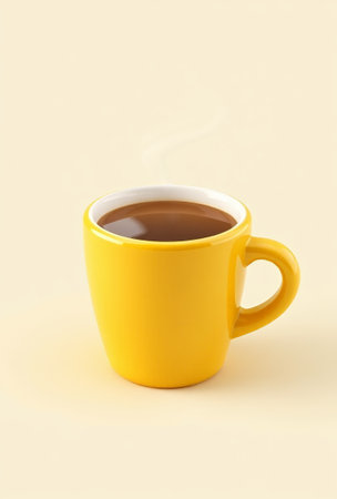 Yellow cup of hot coffeeの素材