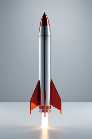 Metal-textured rocket on launchの素材