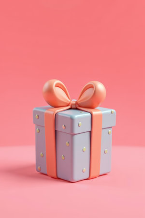 Blue gift box on pink backgroundの素材