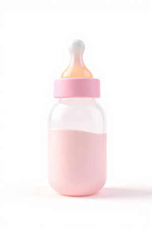 Close-up of milk in pink baby milk bottleの素材