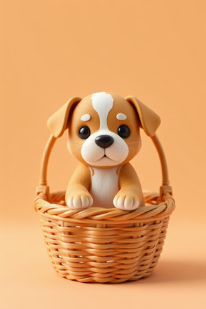 Puppy decorative ornaments in a basketの素材