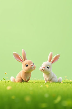 Two cute rabbits on the grassの素材
