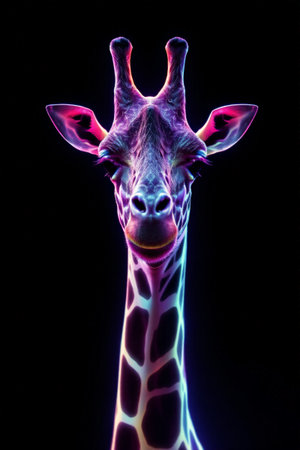 Neon Light Effect Giraffe Close-upの素材