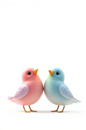 Two colorful birds hanging togetherの素材