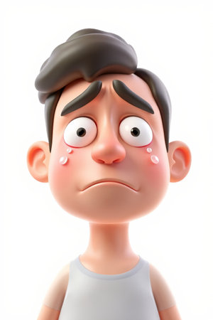 Close-up of cartoon man's aggrieved expressionの素材