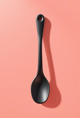 Black spoon on pink backgroundの素材
