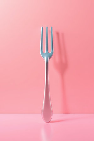 Metal fork on pink backgroundの素材