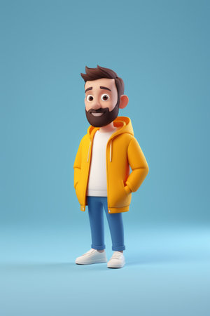 Cartoon man standing in yellow hoodieの素材