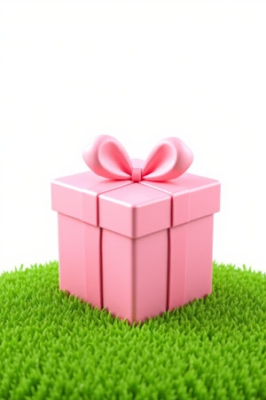 Pink gift box on the grassの素材